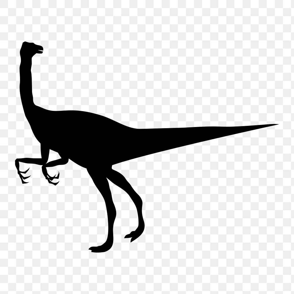 Gallimimus dinosaur silhouette png clipart illustration, transparent background. Free public domain CC0 image.