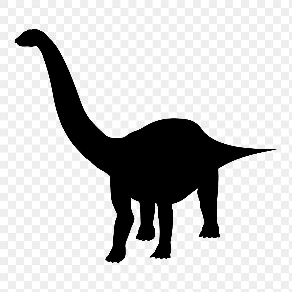 Diplodocus dinosaur silhouette png clipart illustration, transparent background. Free public domain CC0 image.