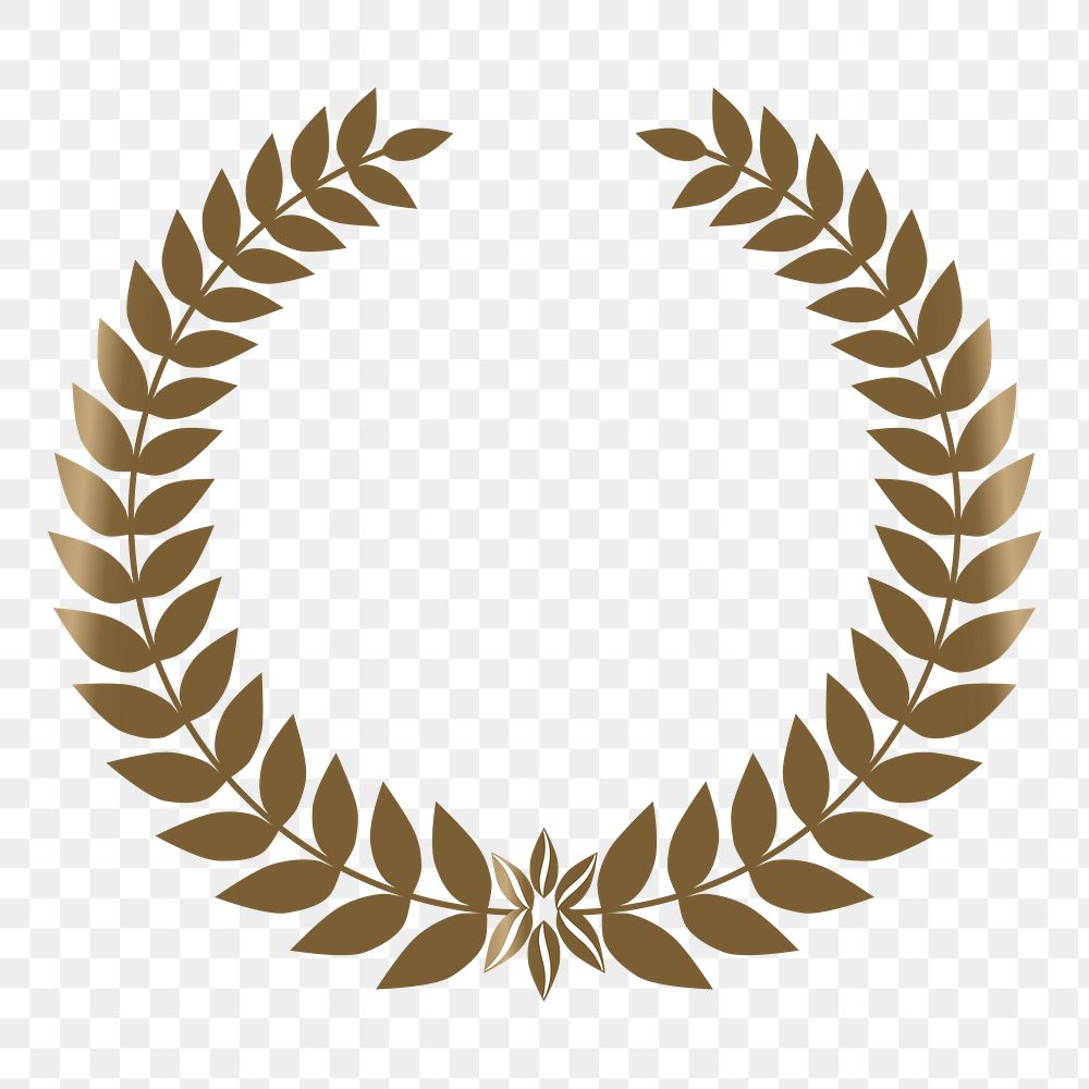 Gold laurel wreath png clipart illustration, transparent background. Free public domain CC0 image.