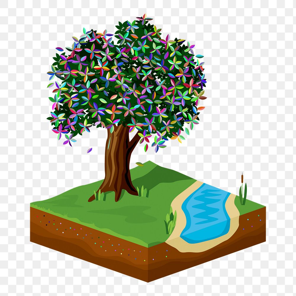 Tree & pond png clipart illustration, transparent background. Free public domain CC0 image.