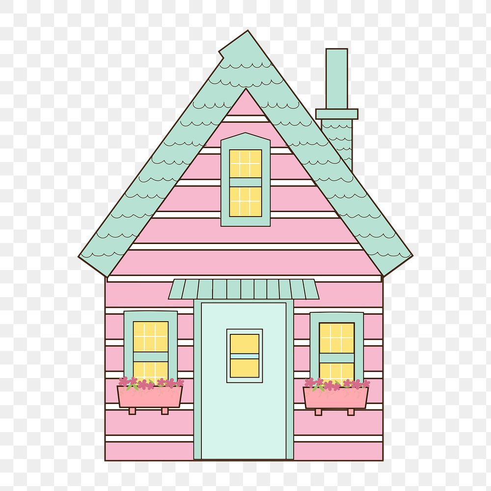 Pink farmhouse png clipart illustration, transparent background. Free public domain CC0 image.