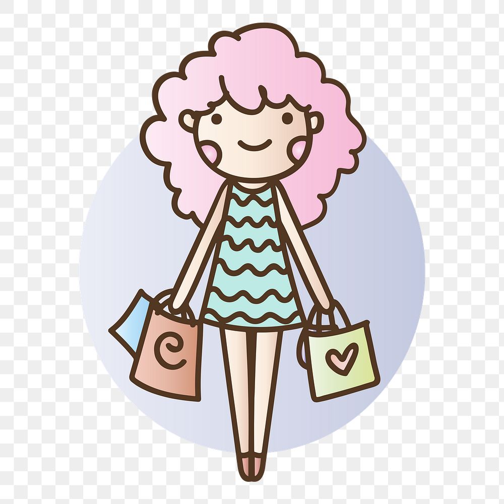 Woman with shopping bags png clipart illustration, transparent background. Free public domain CC0 image.