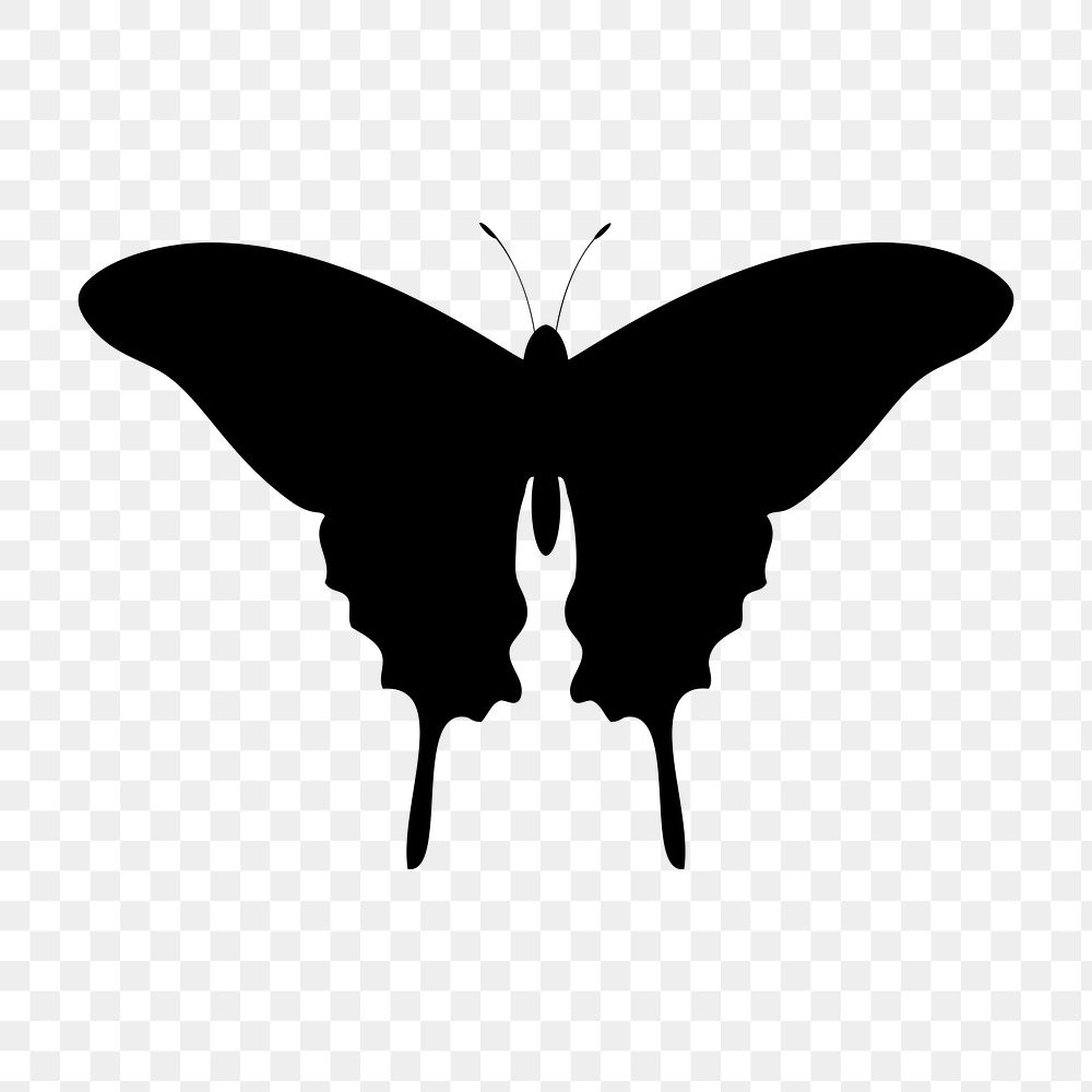 Silhouette butterfly png clipart illustration, transparent background. Free public domain CC0 image.