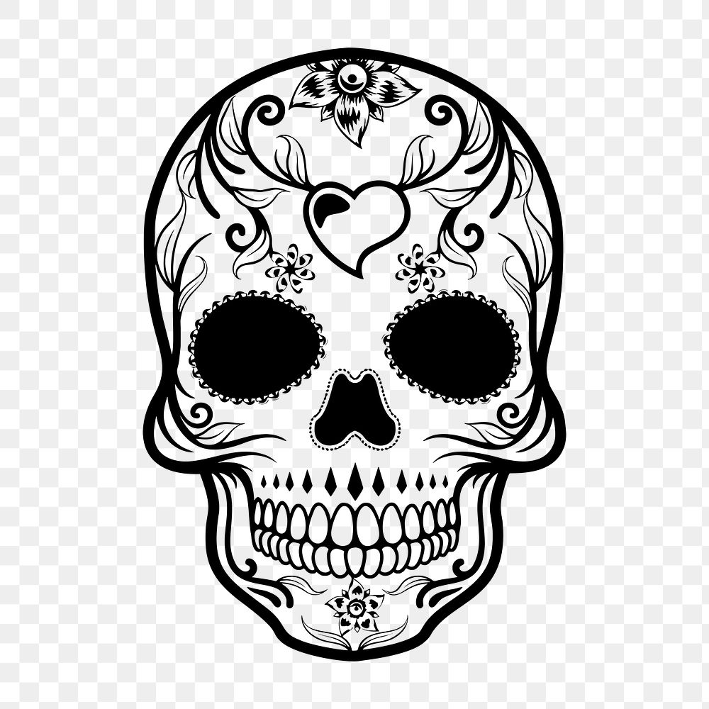 Day of the dead vintage icon png clipart illustration, transparent background. Free public domain CC0 image.