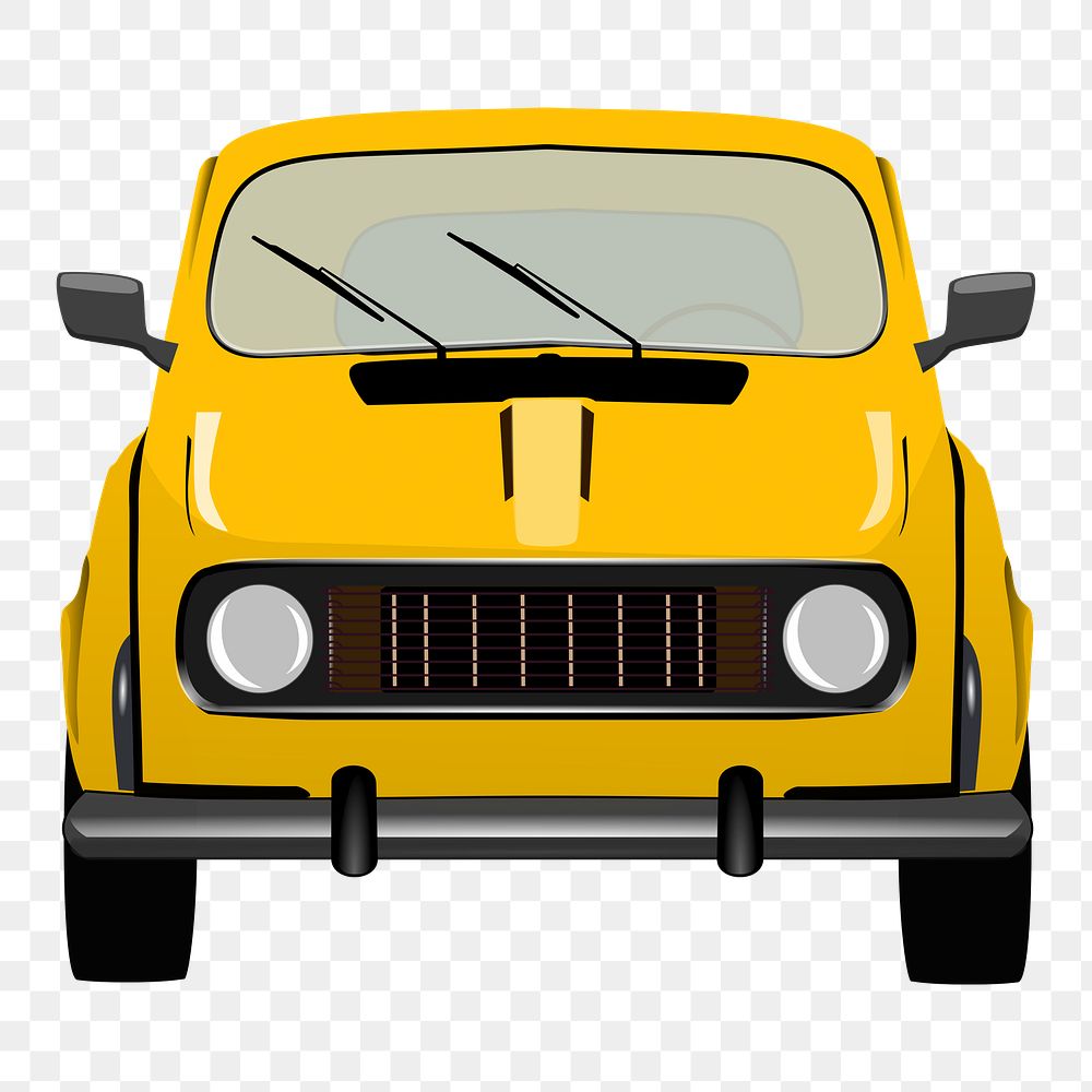 Yellow car png clipart illustration, transparent background. Free public domain CC0 image.