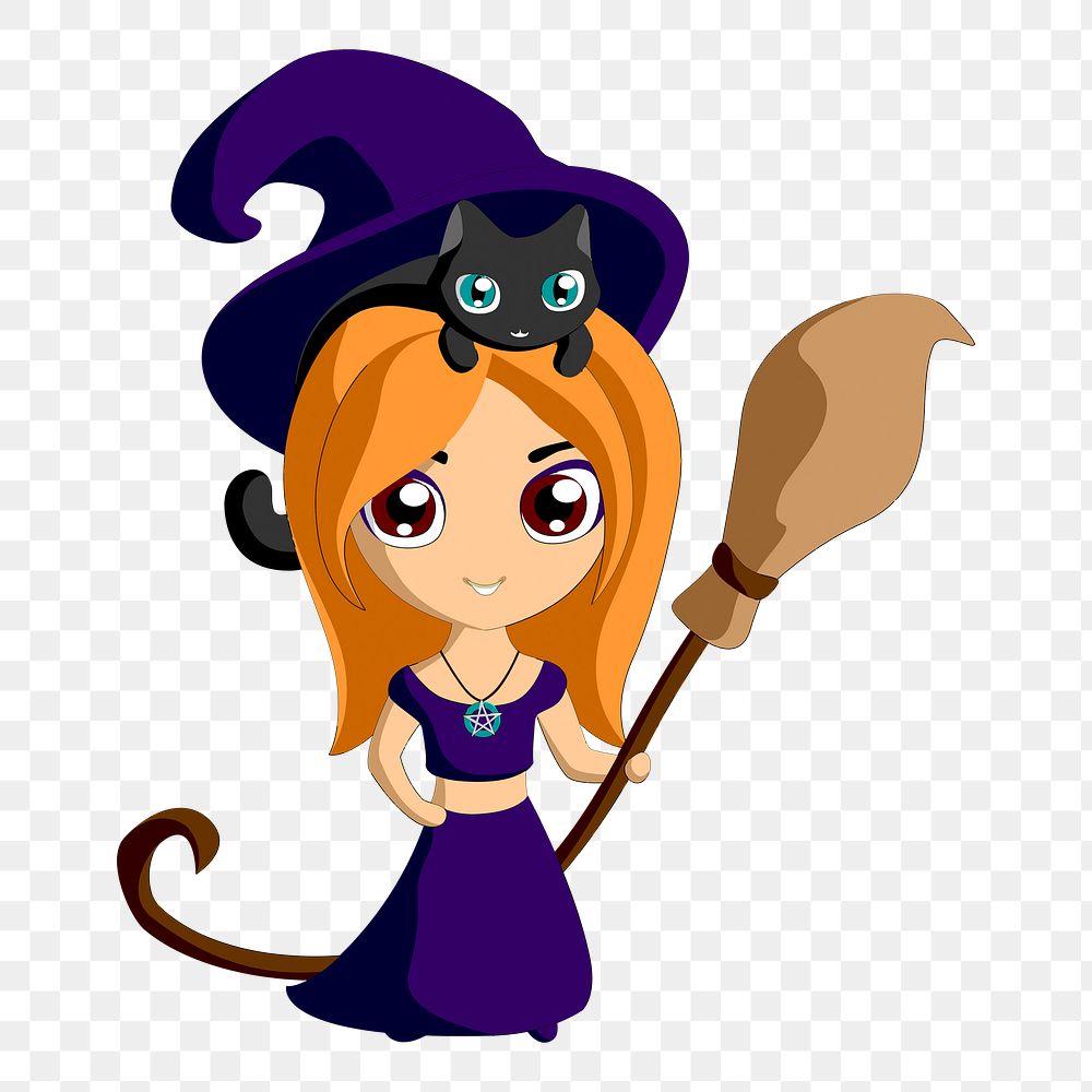 Witch png clipart illustration, transparent background. Free public domain CC0 image.