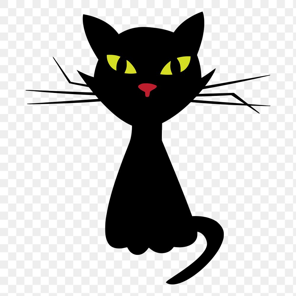 Black cat png clipart illustration, transparent background. Free public domain CC0 image.