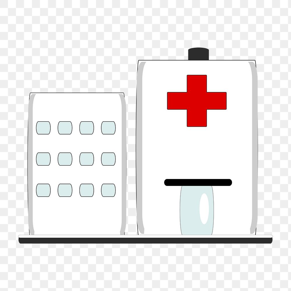 Hospital png clipart illustration, transparent background. Free public domain CC0 image.