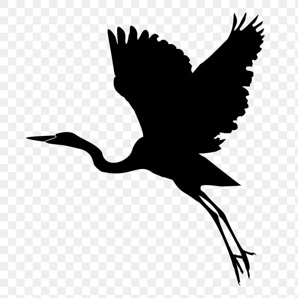 Silhouette stork png clipart illustration, transparent background. Free public domain CC0 image.