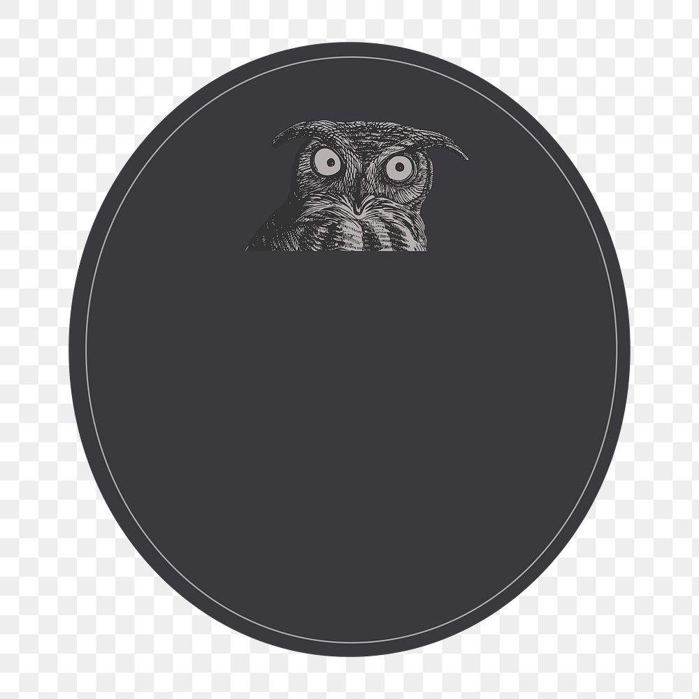Owl badge png clipart illustration, transparent background. Free public domain CC0 image.