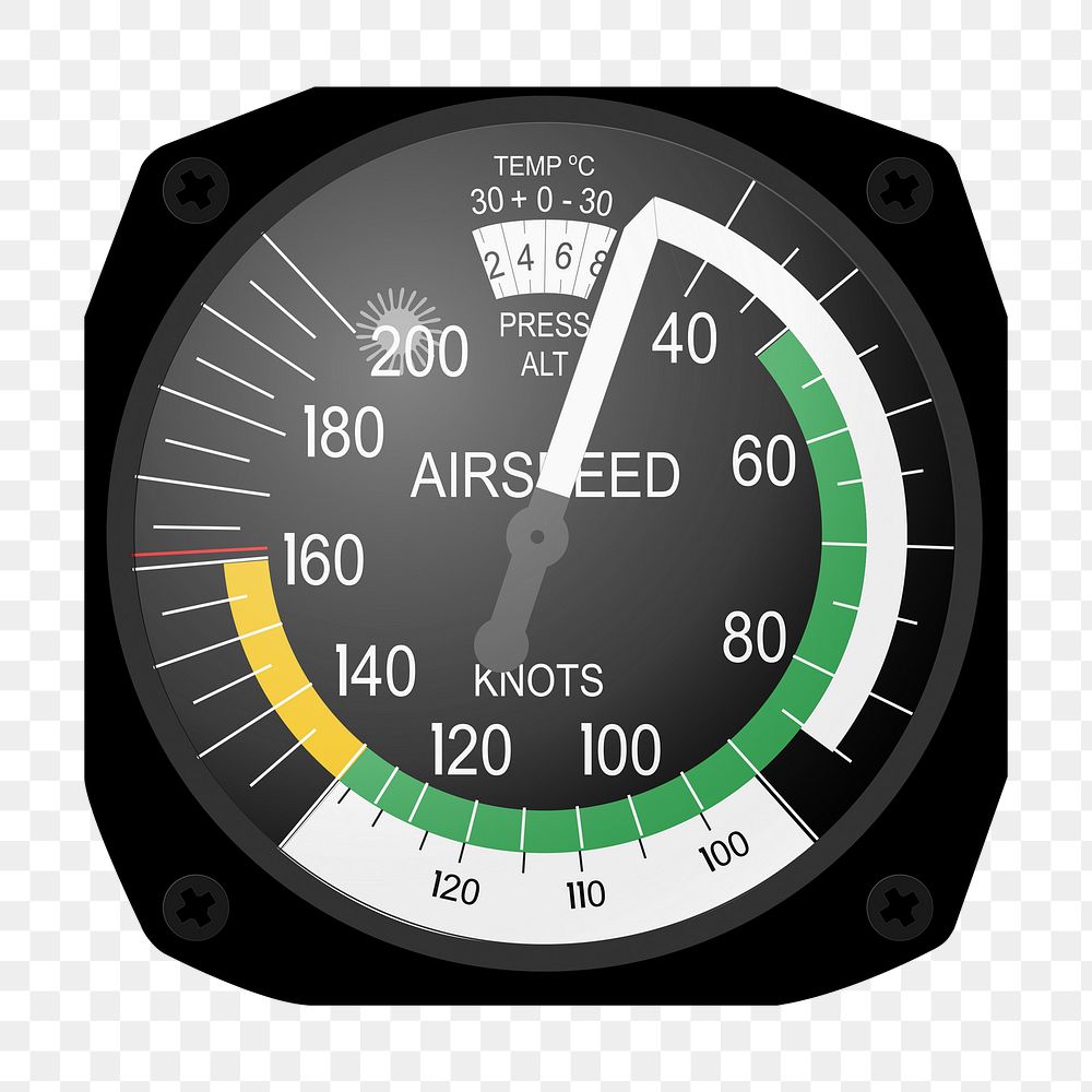 Airspeed indicator png clipart illustration, transparent background. Free public domain CC0 image.