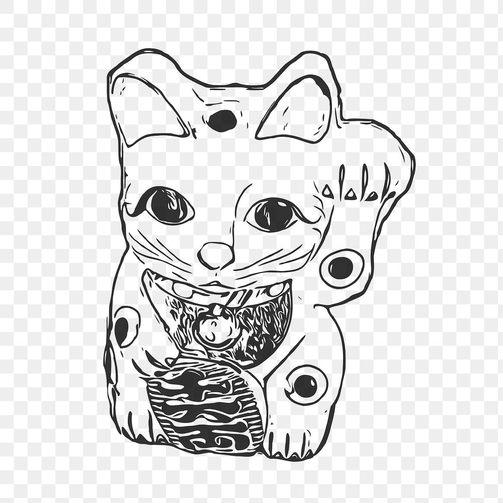 PNG Maneki Neko outline, clipart, transparent background