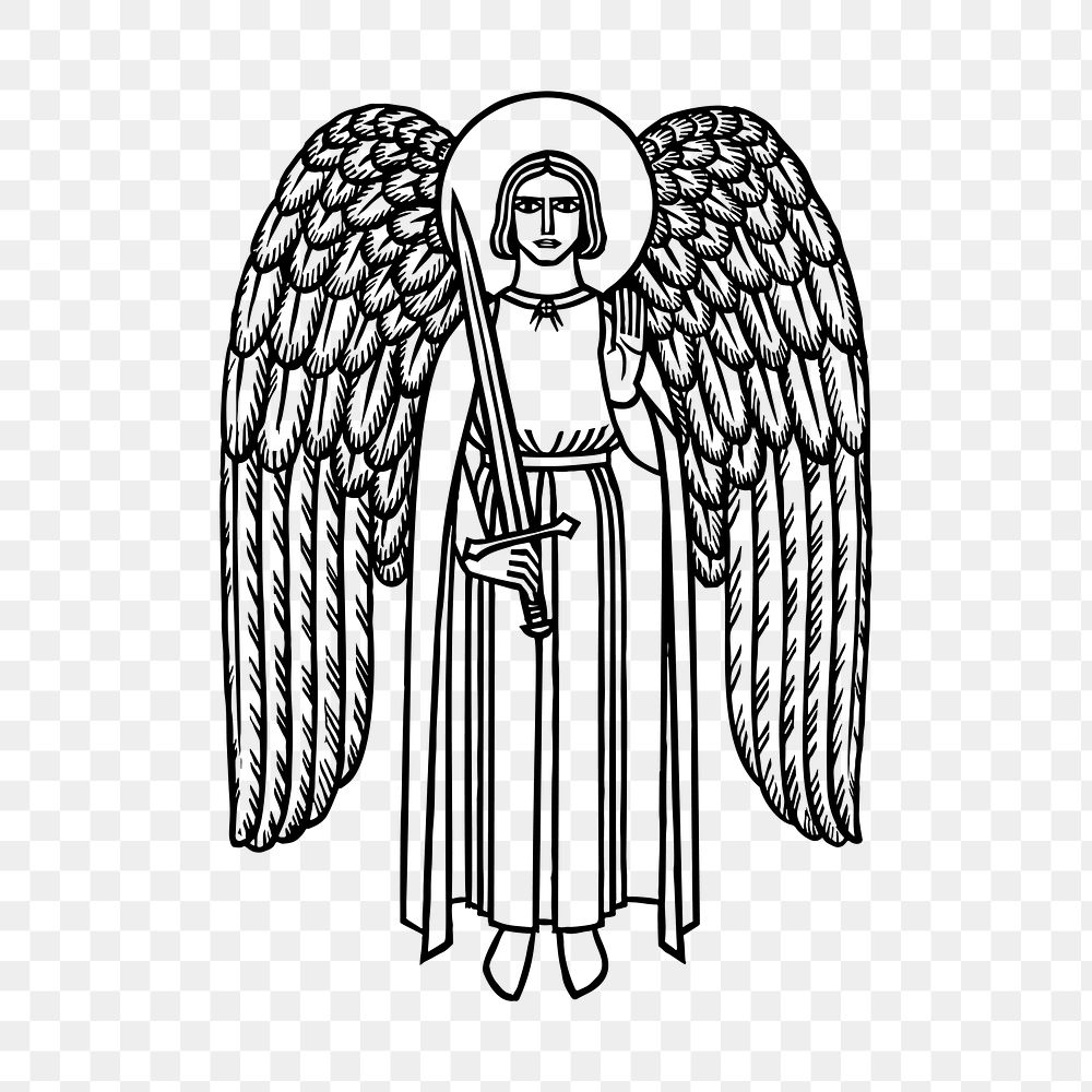 PNG Heavenly angel line art, clipart, transparent background