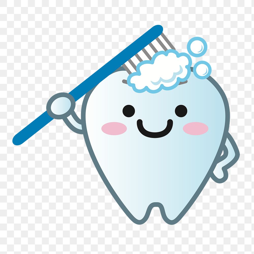 PNG Tooth with brush illustration, transparent background
