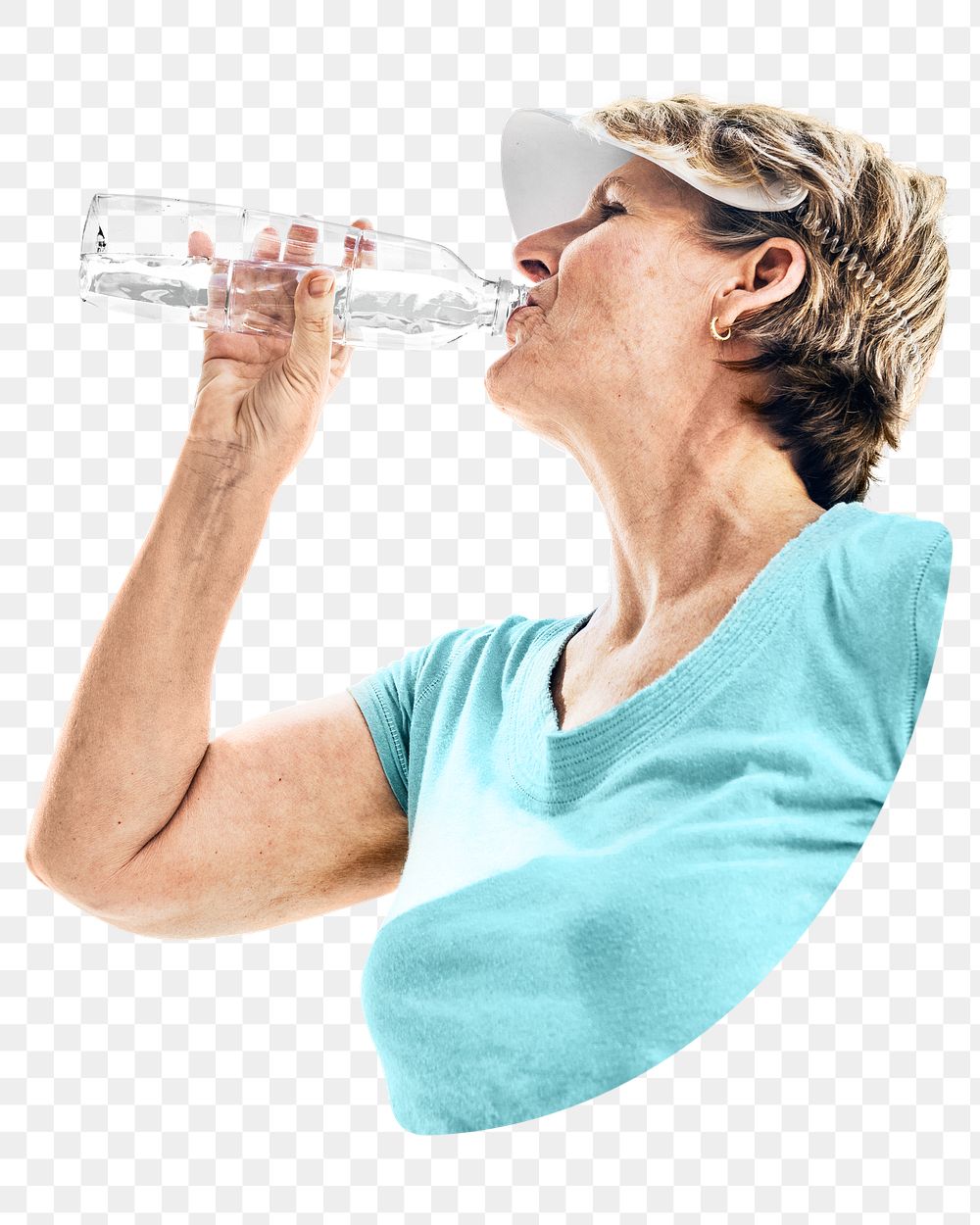 PNG Senior woman drinking water after an exercise collage element, transparent background
