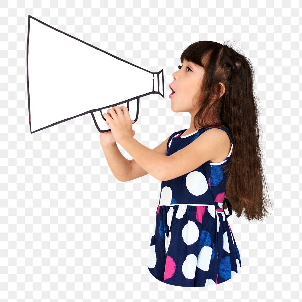 PNG girl with megaphone, collage element, transparent background