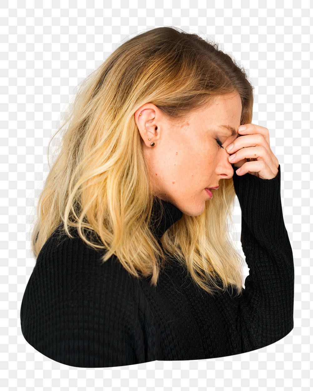 PNG Stressed woman, collage element on transparent background