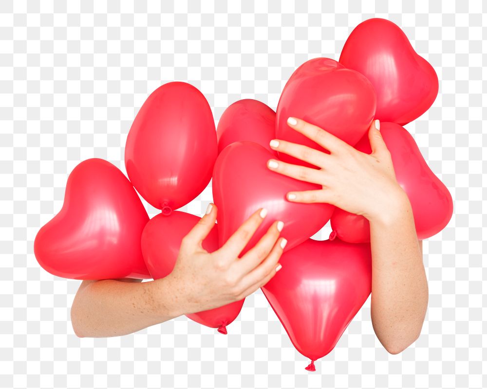PNG Red heart shaped balloons, collage element, transparent background