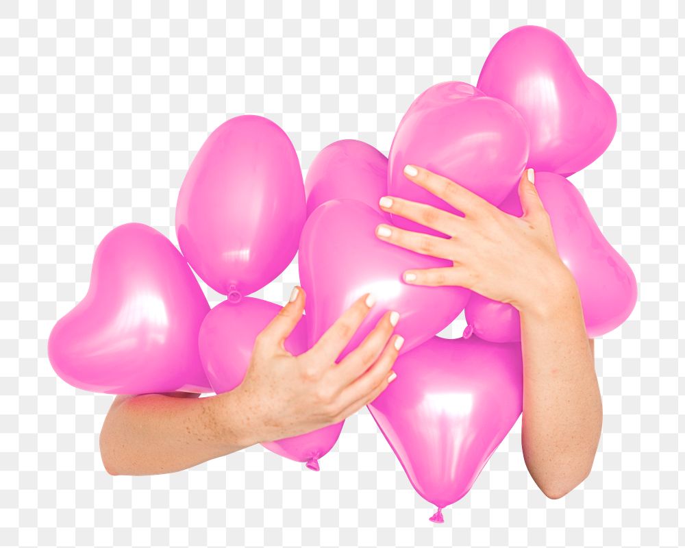 PNG Pink heart shaped balloons, collage element, transparent background