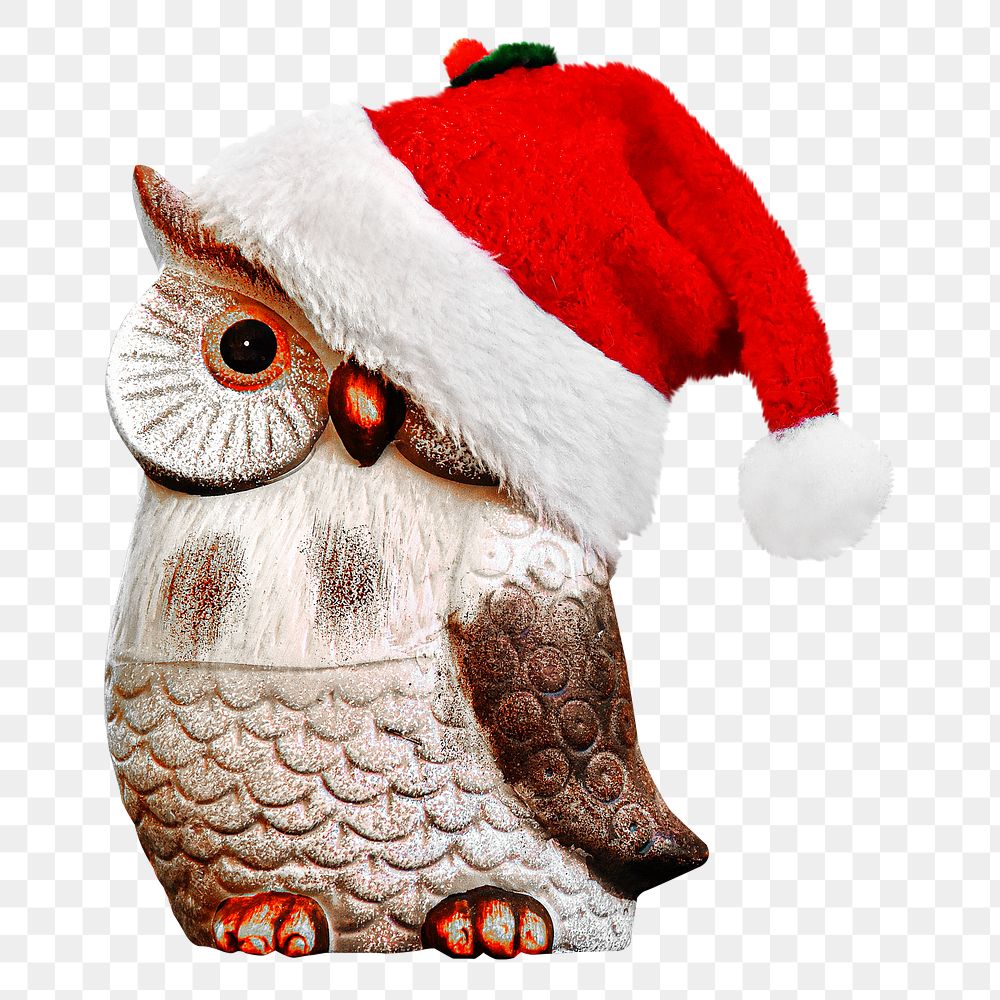 Owl decoration santa hat png collage element, transparent background