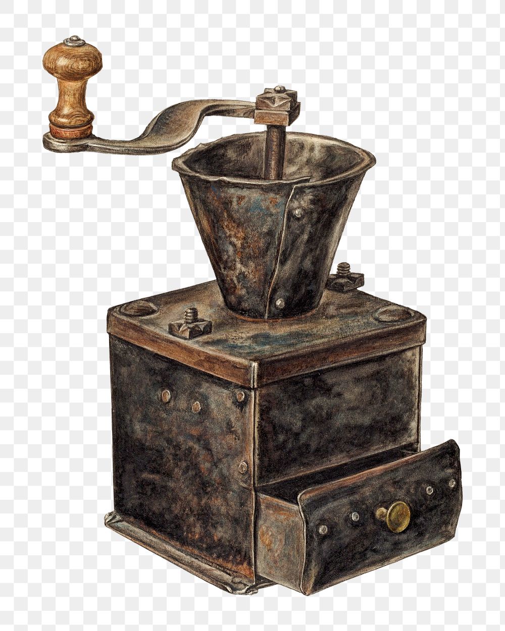 PNG Coffee mill vintage illustration, transparent background. Digitally remixed by rawpixel.