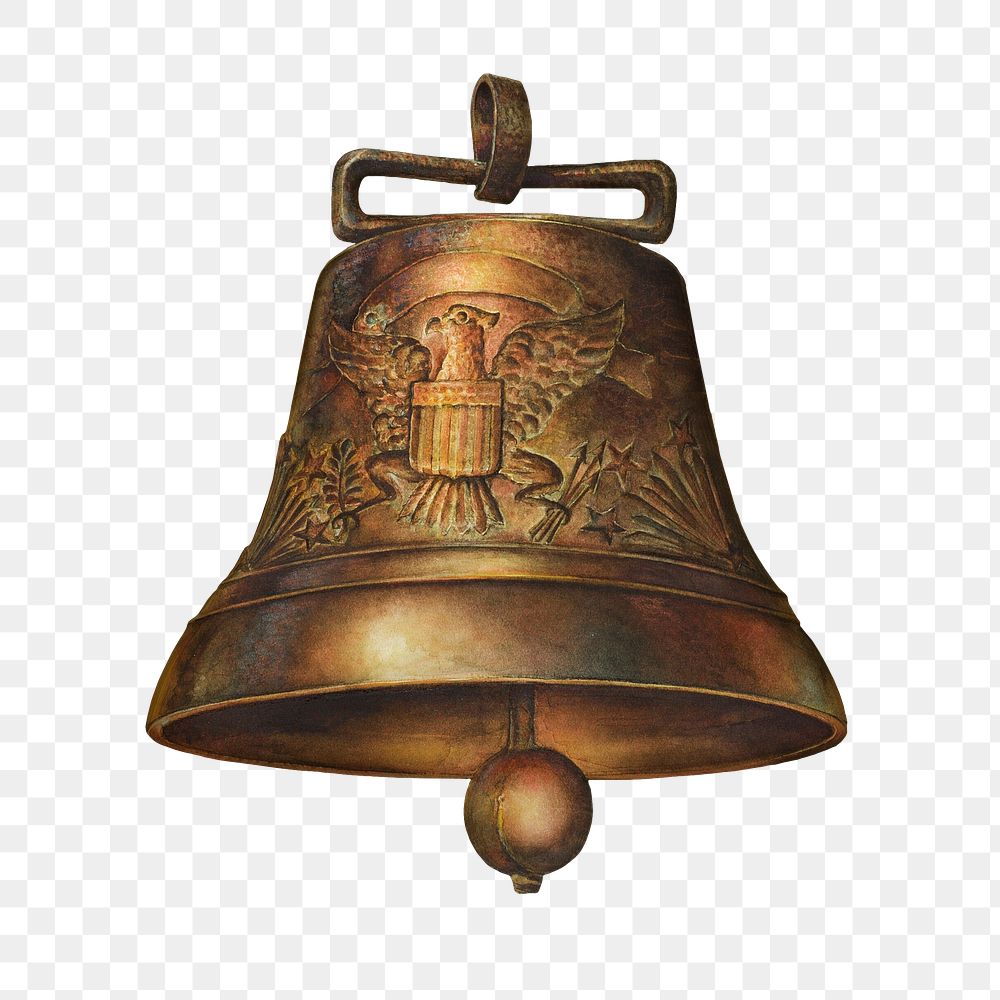 Png creature embossed golden bell, transparent background