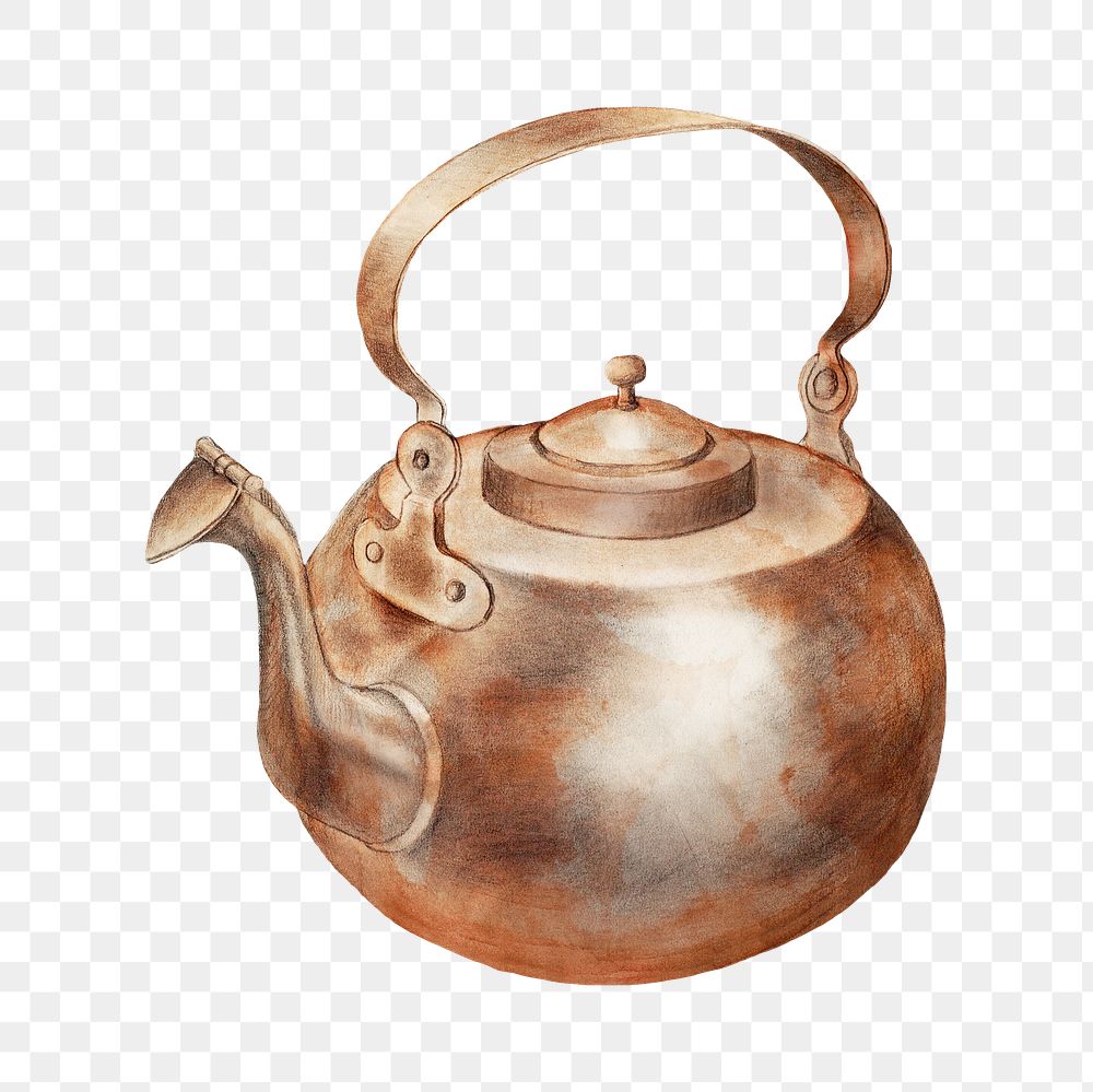 Png vintage tea kettle, transparent background