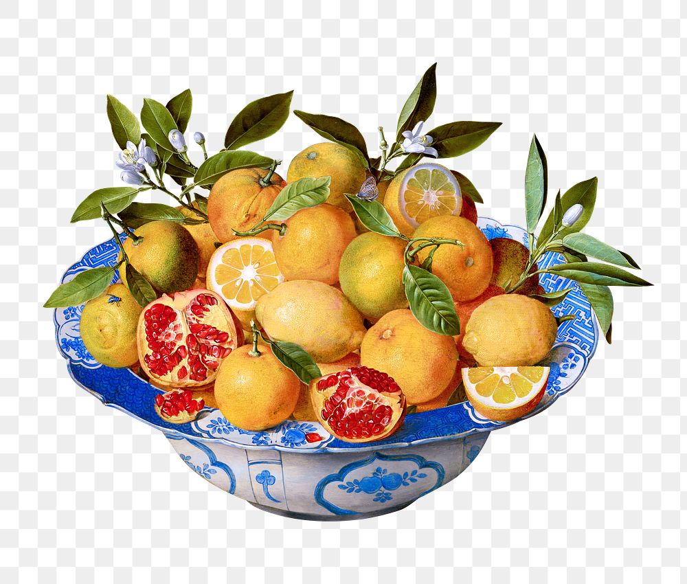 Fruit bowl png collage element, transparent background