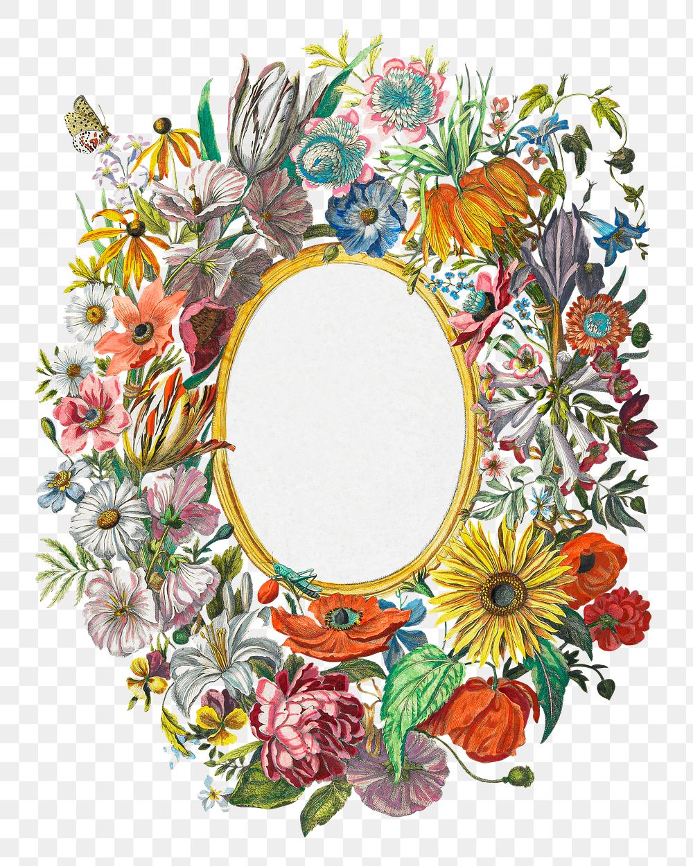 Vintage floral frame png chromolithograph art, transparent background. Remixed by rawpixel. 