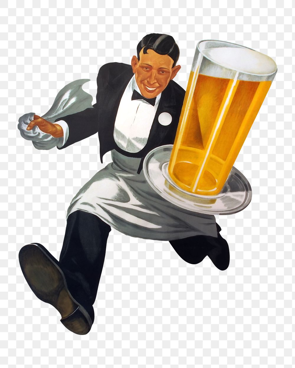 Vintage man png serving beer illustration, transparent background. Remixed by rawpixel. 
