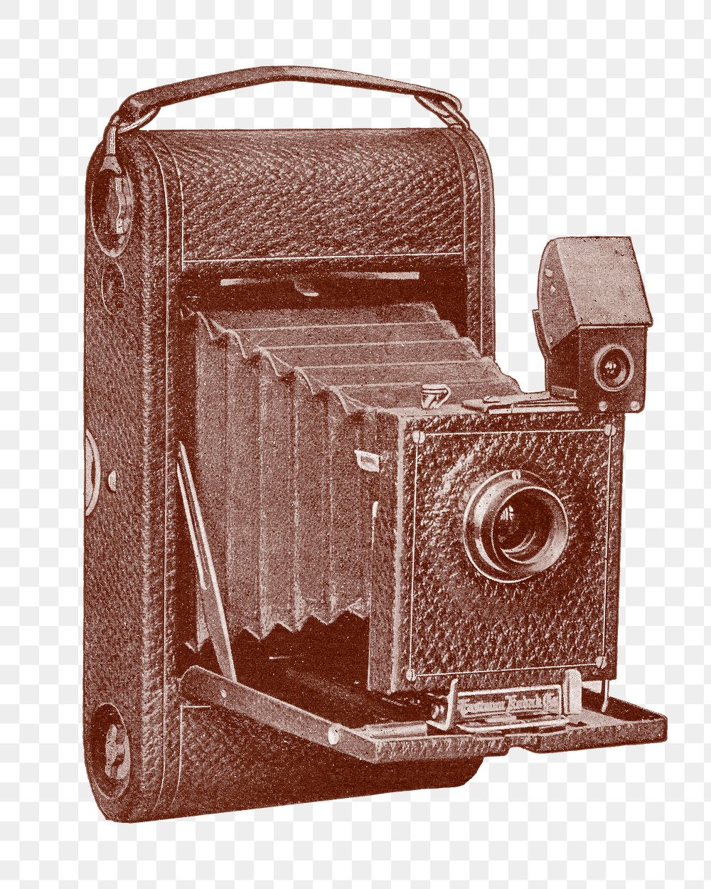 PNG vintage folding pocket camera, chromolithograph art, transparent background. Remixed by rawpixel. 