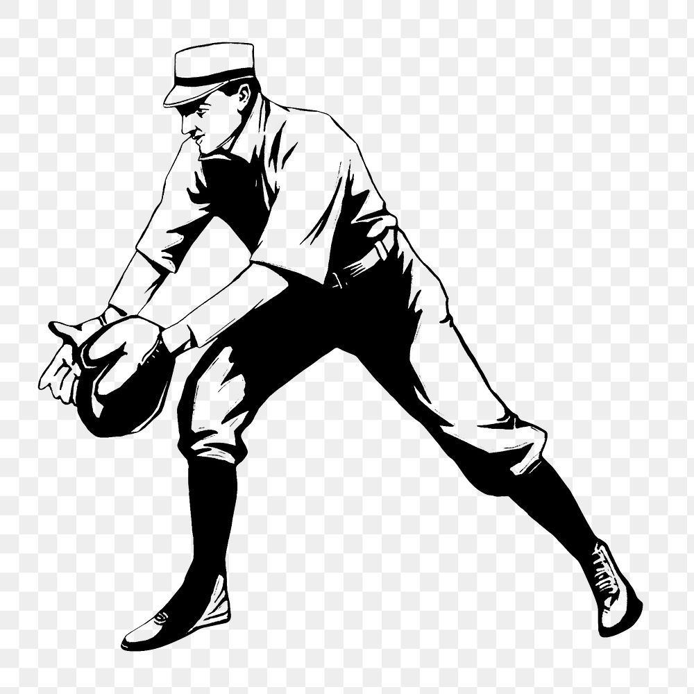 Vintage baseball catcher png illustration, transparent background Remixed by rawpixel. 