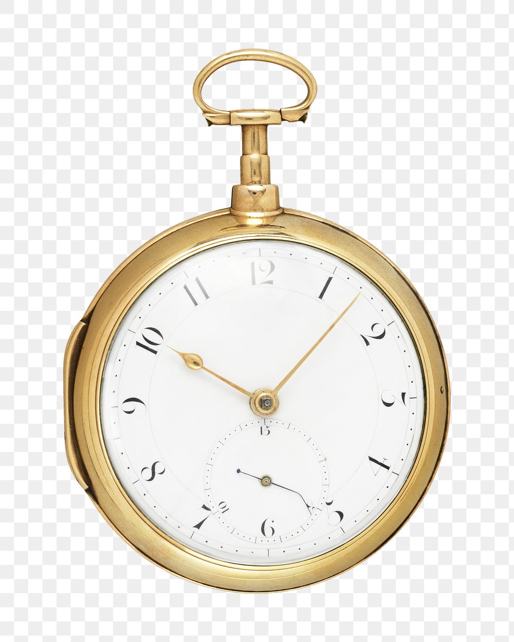 PNG Gold pocket watch, vintage object made by Robert Roskell, transparent background. Remixed by rawpixel.