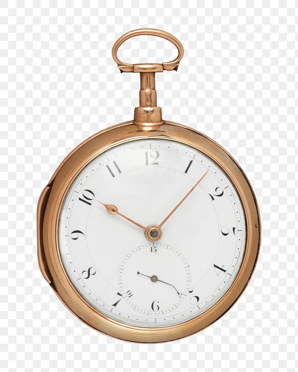 PNG Gold pocket watch, vintage object made by Robert Roskell, transparent background. Remixed by rawpixel.