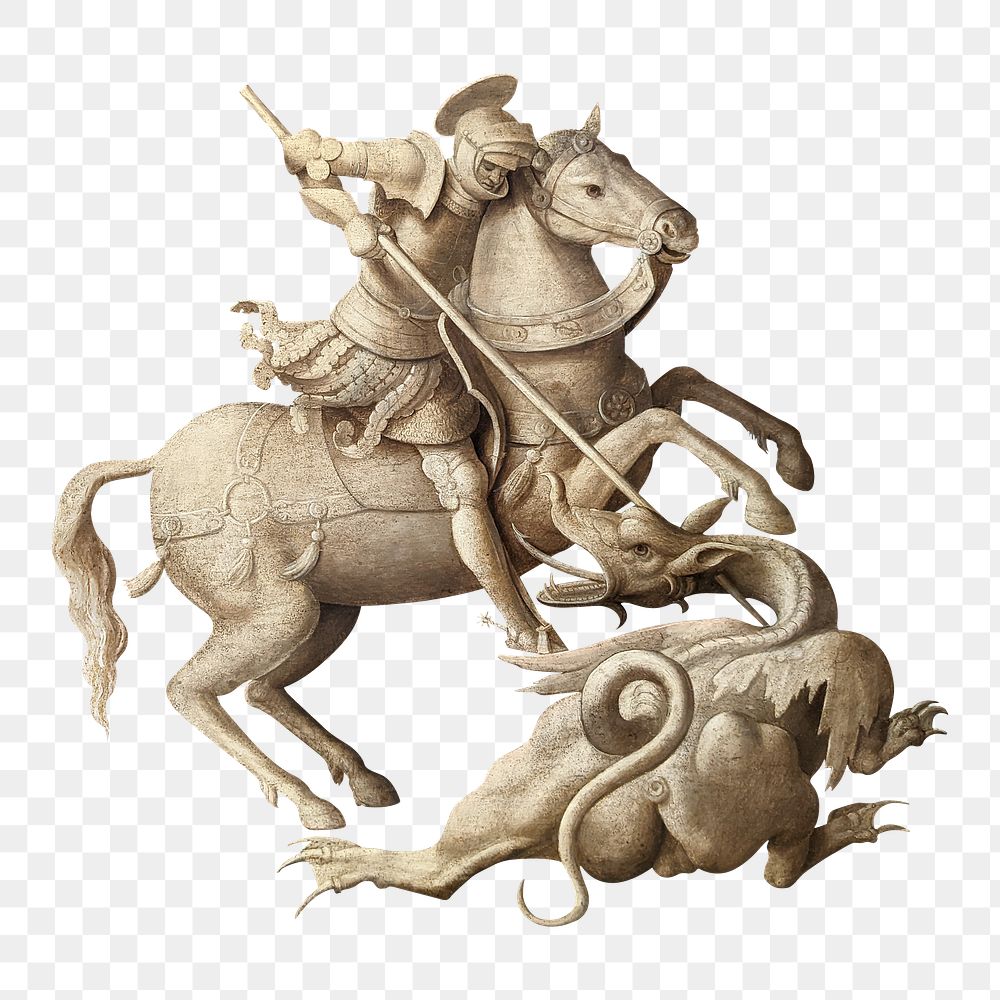 PNG Saint George and the Dragon, medieval illustration, transparent background. Remixed by rawpixel.
