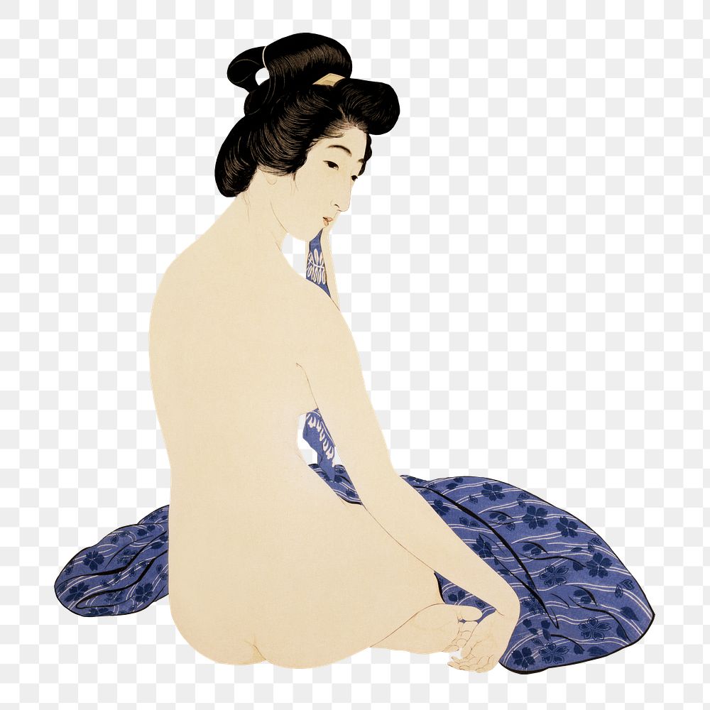PNG Goyo Hashiguchi's Woman after bath, vintage Japanese illustration, transparent background. Remixed by rawpixel.