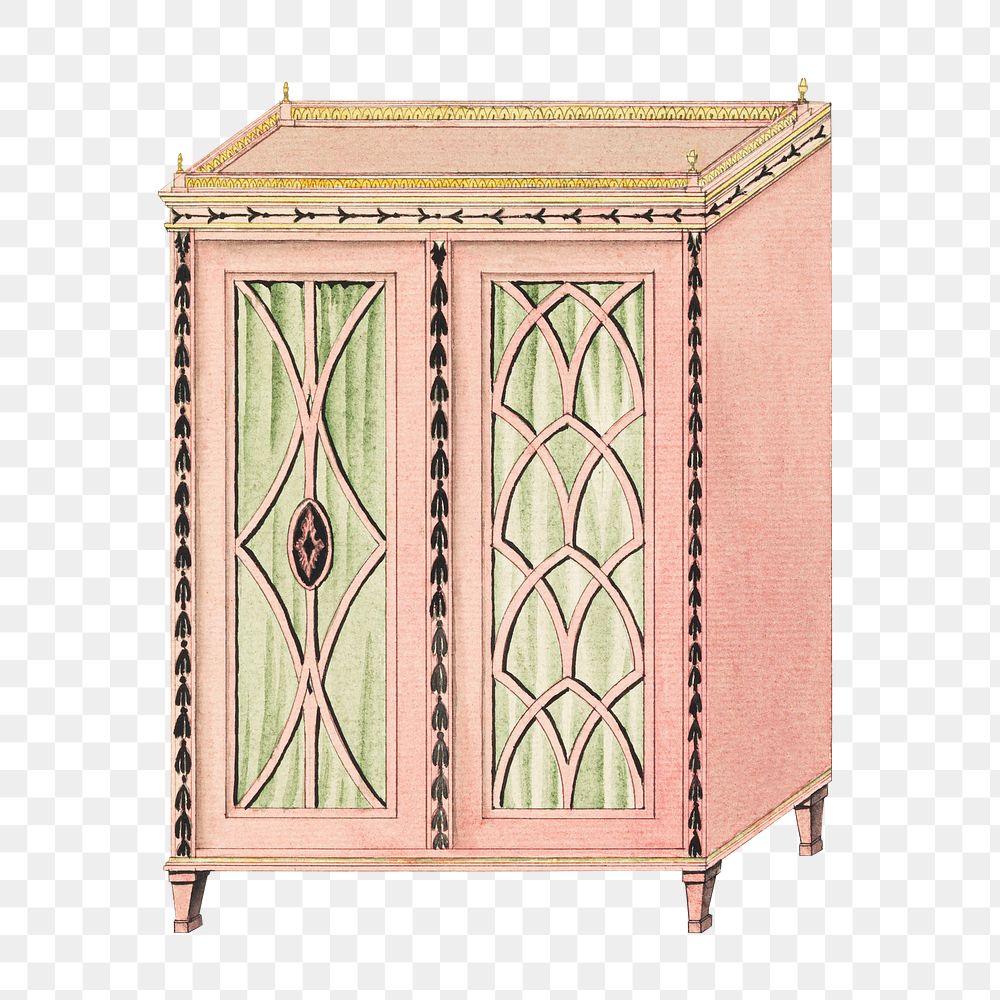Vintage furniture png pink cabinet, transparent background. Remixed by rawpixel.