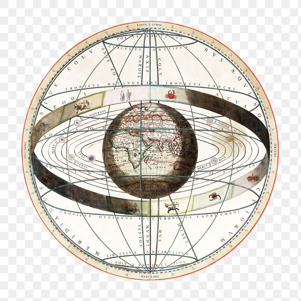 Vintage cellarius ptolemaic system png illustration, transparent background. Remixed by rawpixel.