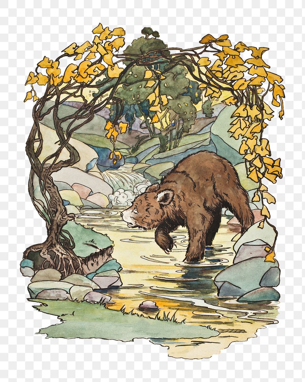 Vintage bear png illustration, transparent background. Remixed by rawpixel.