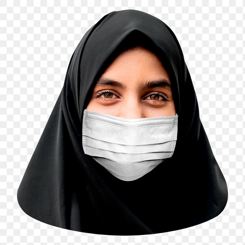 PNG Young Muslim woman wearing a face mask, collage element, transparent background