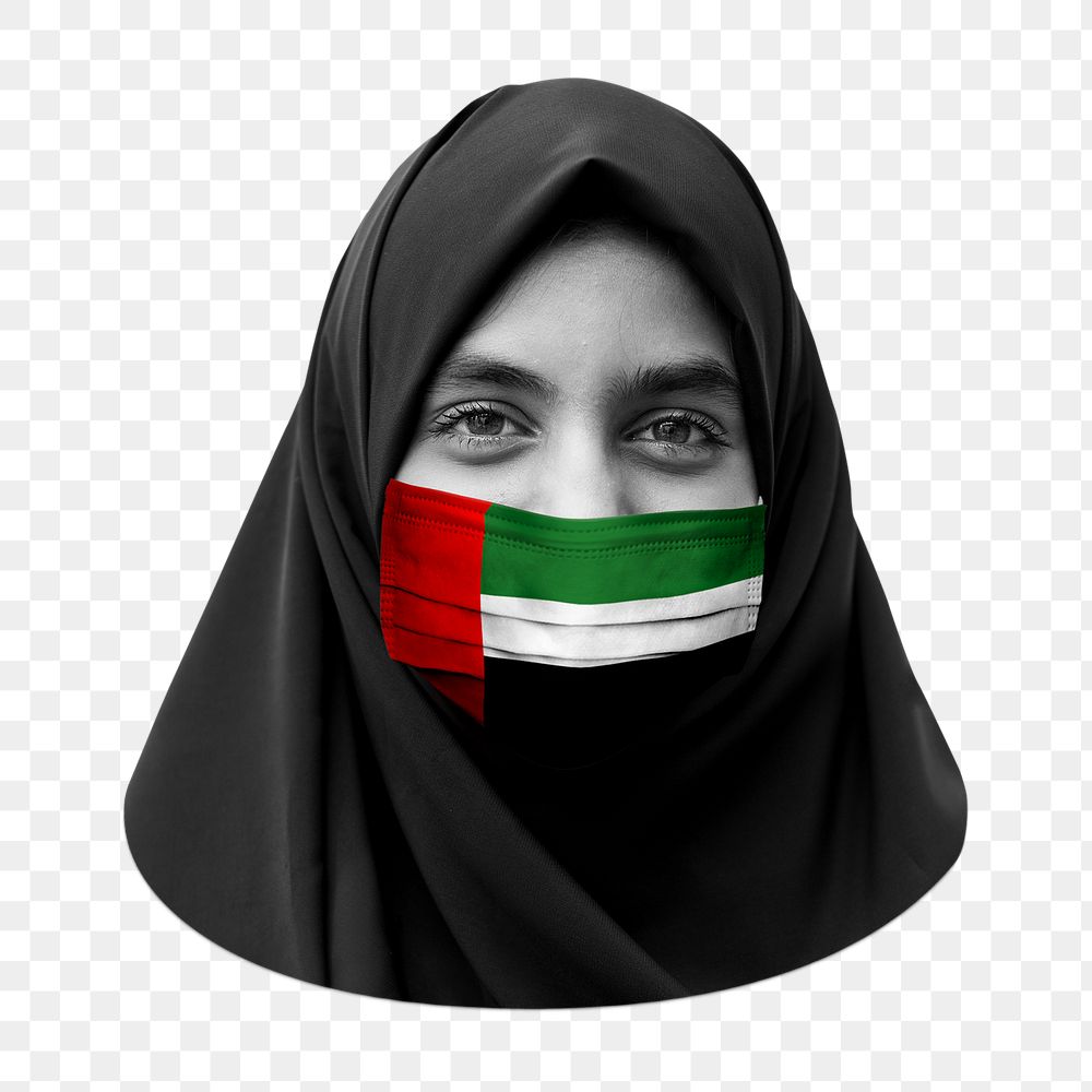Emirate flag, woman face mask on transparent background