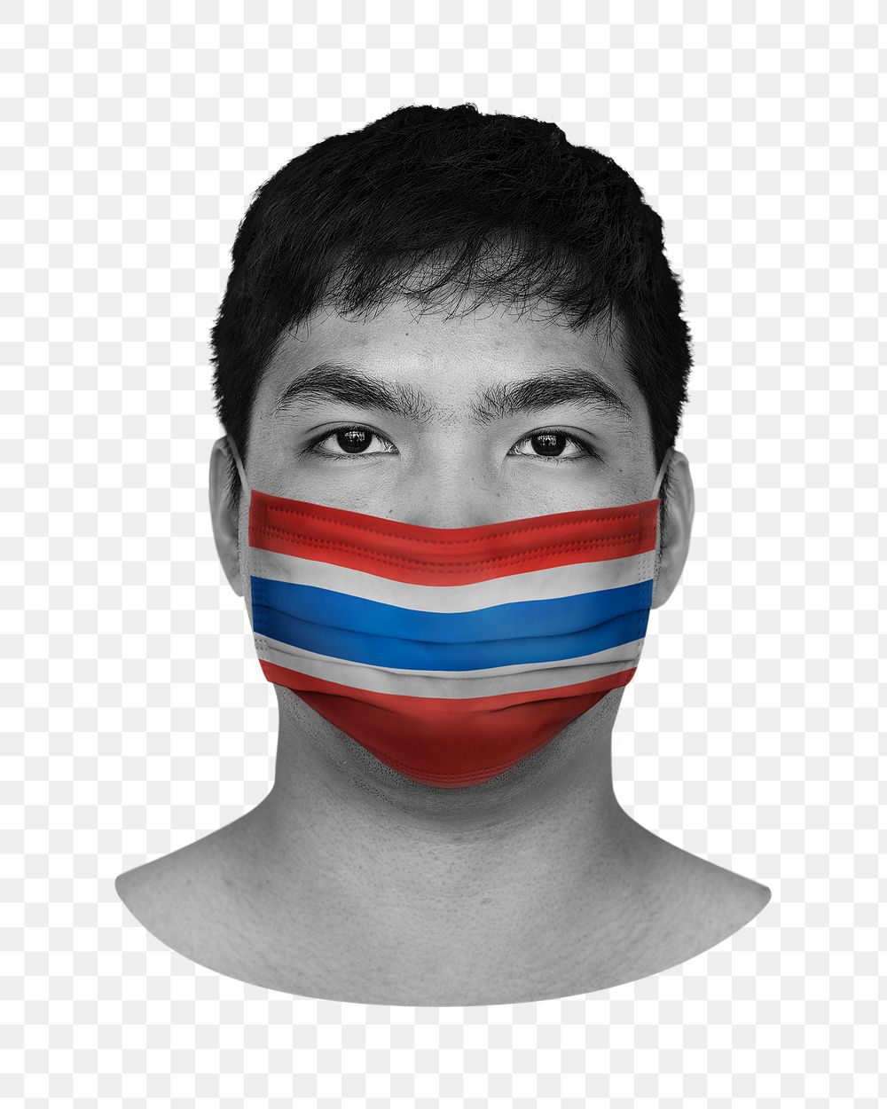 Png Thai man portrait, flag image on transparent background