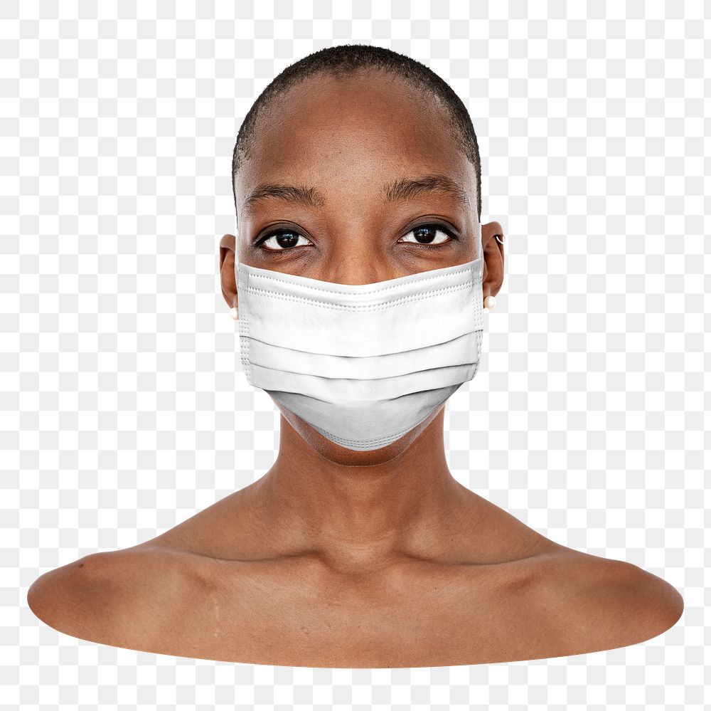 Black woman png wearing face mask, transparent background
