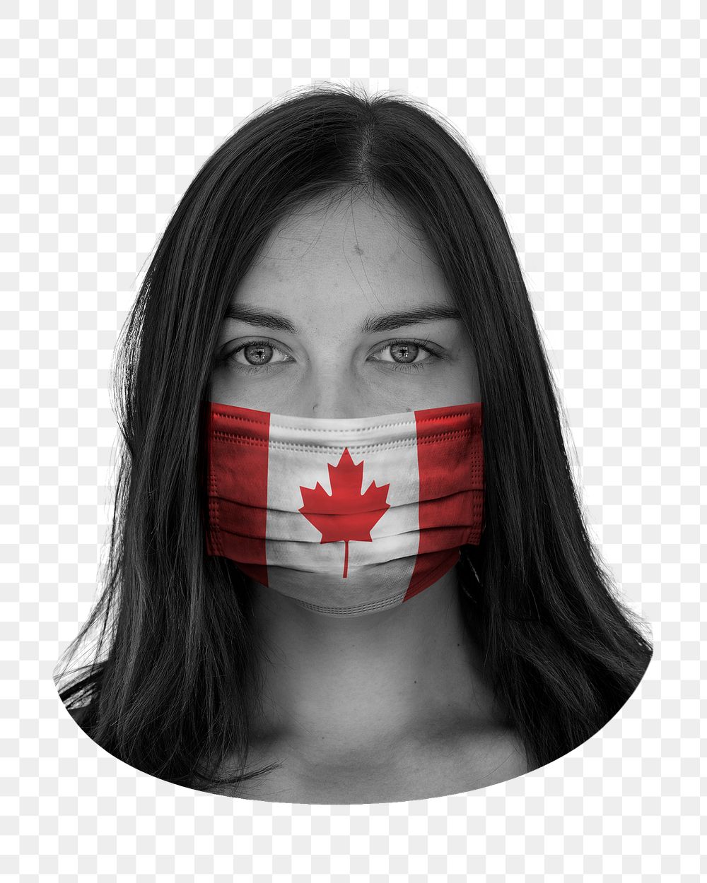 PNG woman wearing face mask, Canada flag, collage element, transparent background