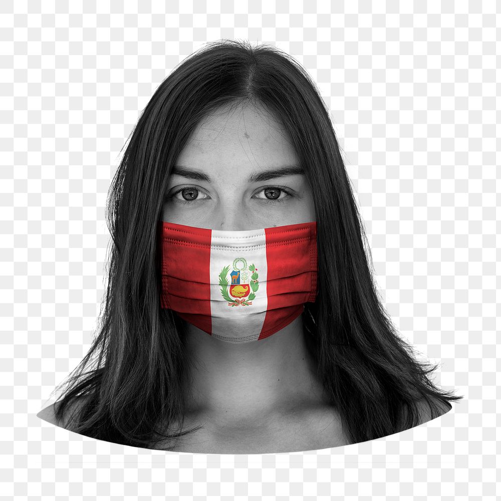 Peruvian woman png, surgical mask on transparent background