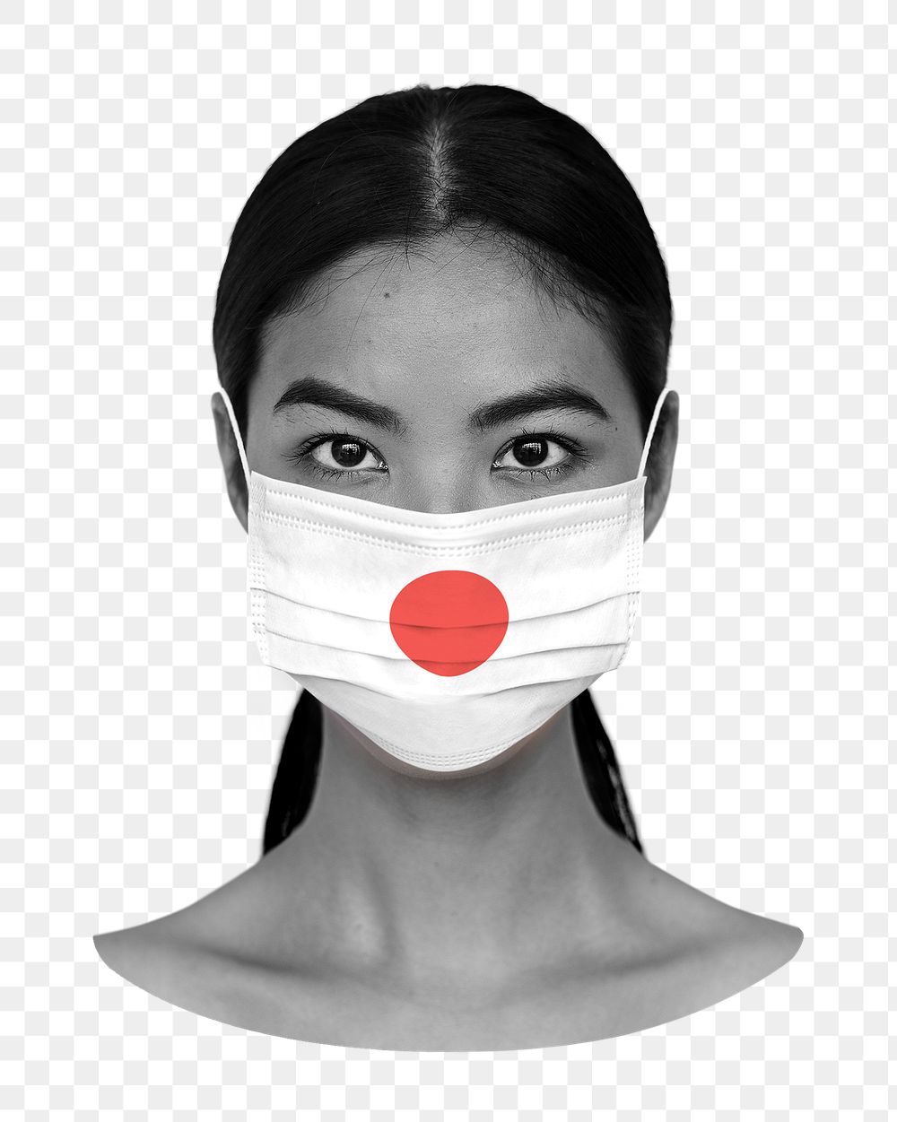 Png Japanese flag, woman head shot on transparent background