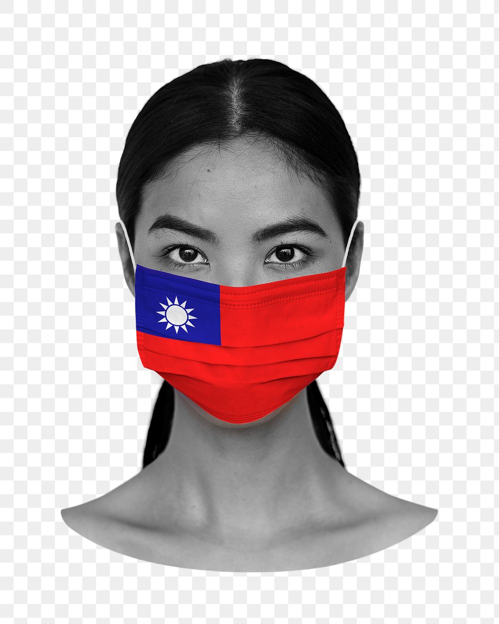 Png Taiwanese flag, woman wearing mask on transparent background