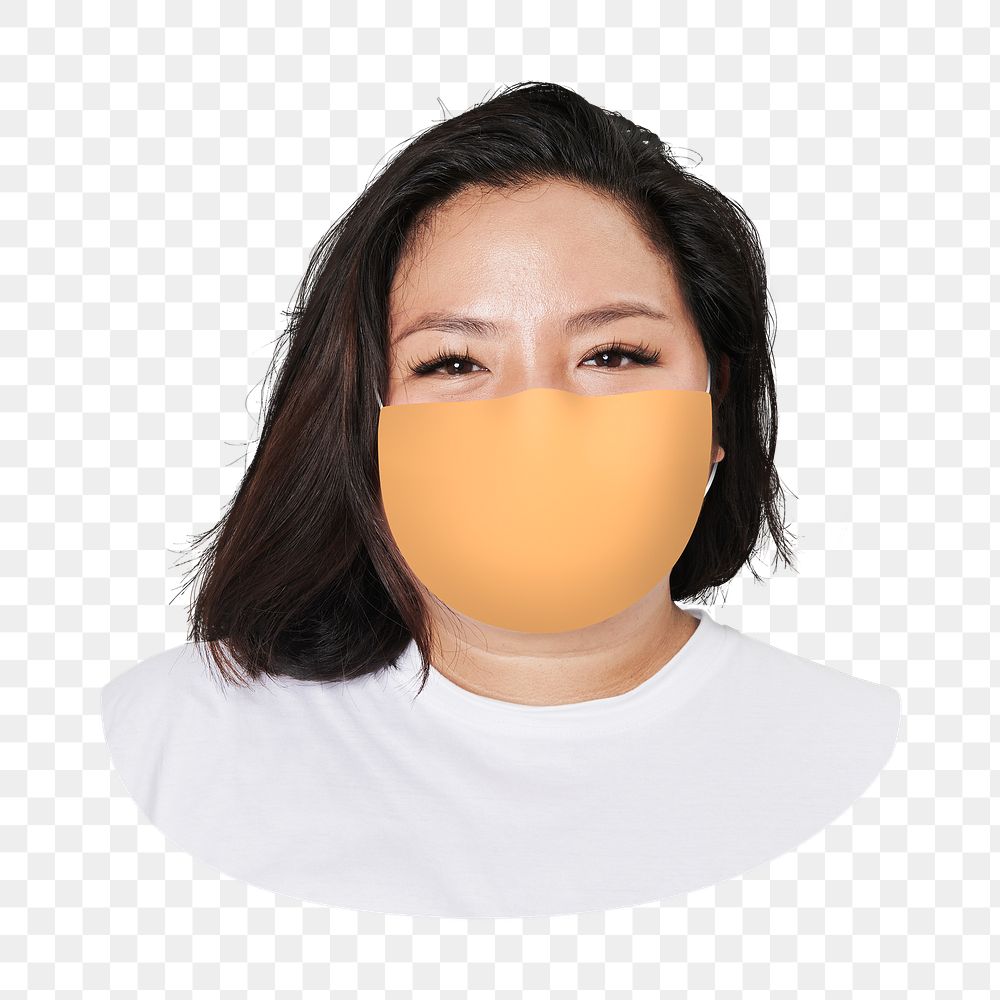 Png orange mask, woman closeup image on transparent background
