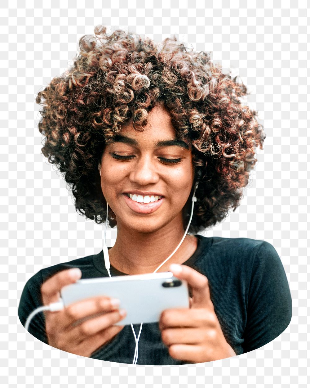 PNG  African American woman with digital device, collage element, transparent background