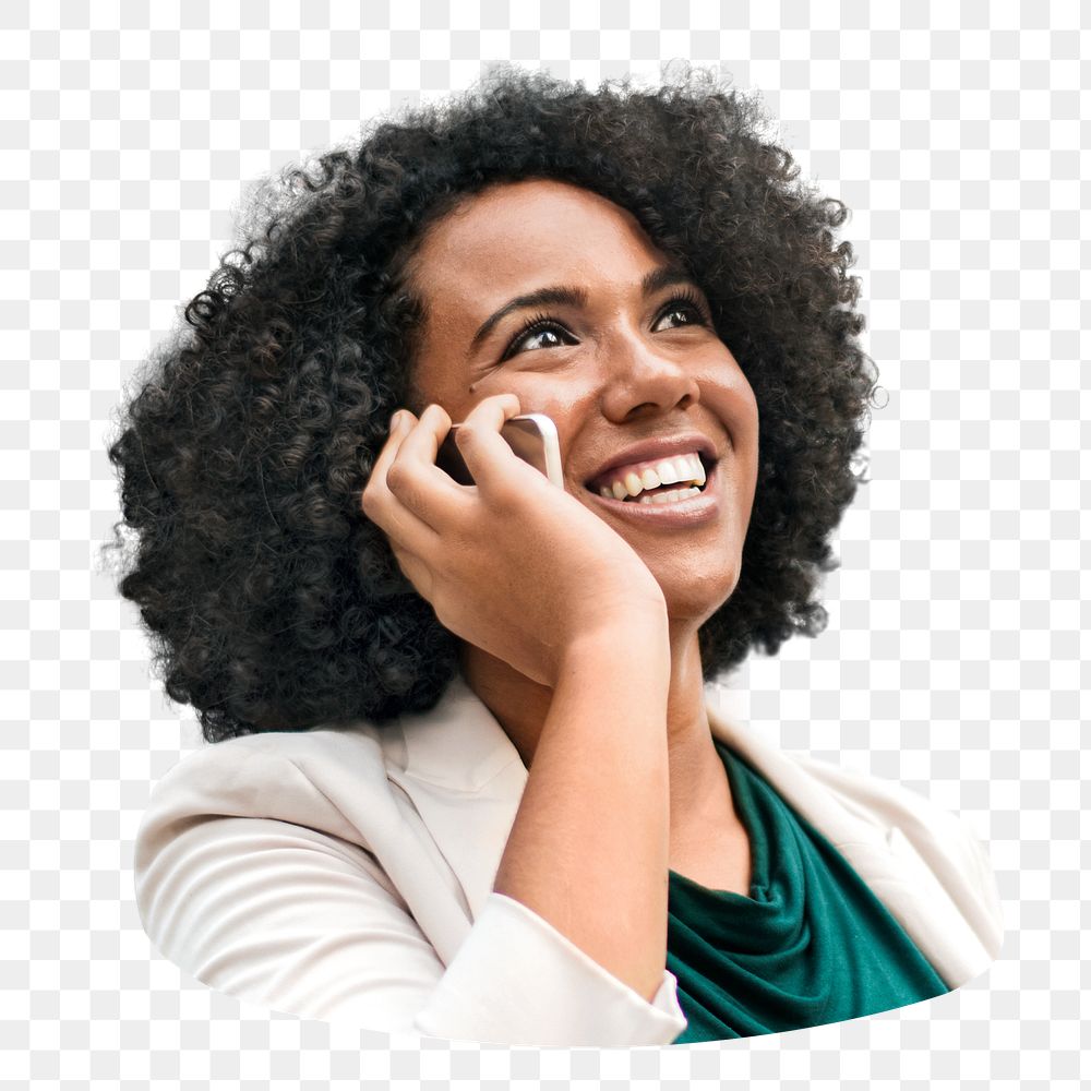PNG Businesswoman  smiling while on the phone , collage element, transparent background